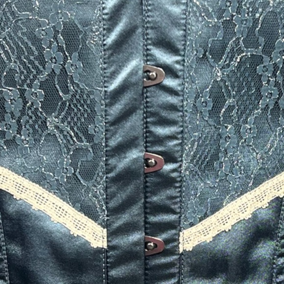 CORSET STORY ANTIQUE DUSKY BLUE SATIN OVERBUST CORSET US SIZE 20 2X - Picture 7 of 16